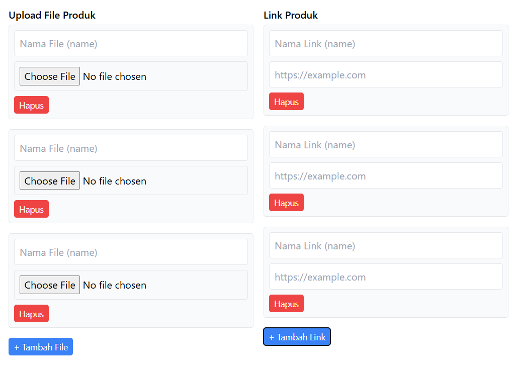 Tampilan Upload Produk Digital